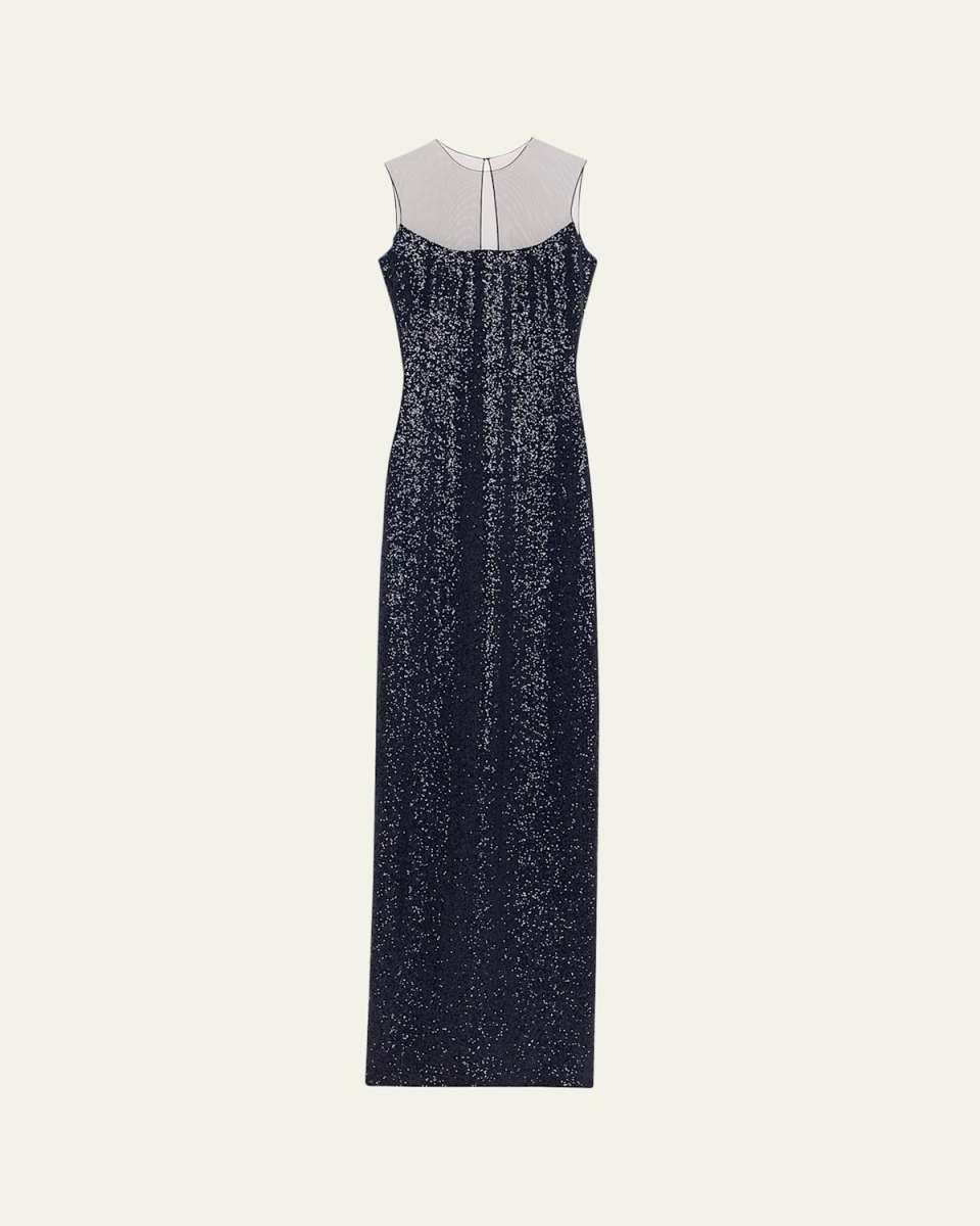Sequined Illusion Column Gown
